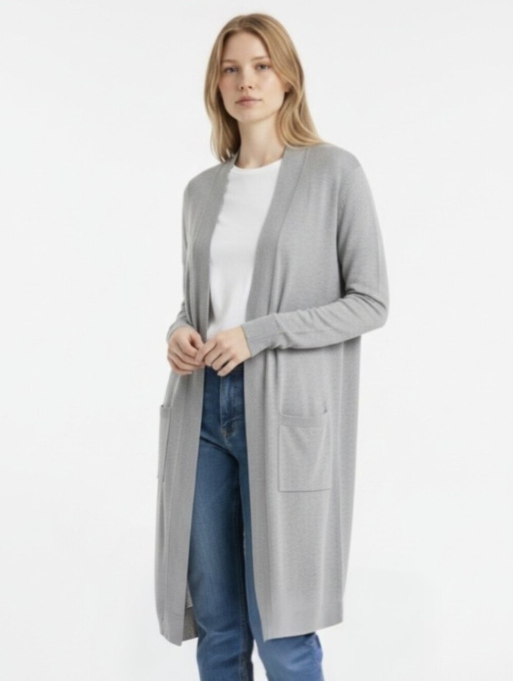 NWT@$50! ASHLEY STEWART! CLOUDY GRAY FINE KNIT L/S DUSTER STYLE SWEATER! 14/16